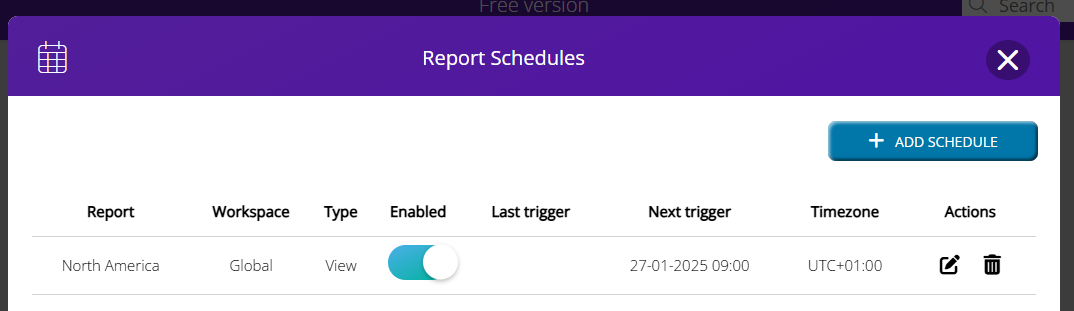 A screenshot of a report schedule<br><br>Description automatically generated